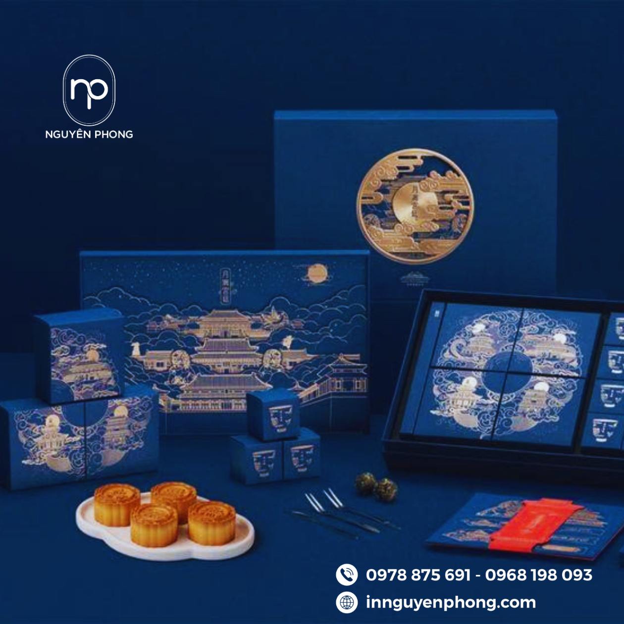 Mẫu hộp bánh trung thu nắp âm dương 